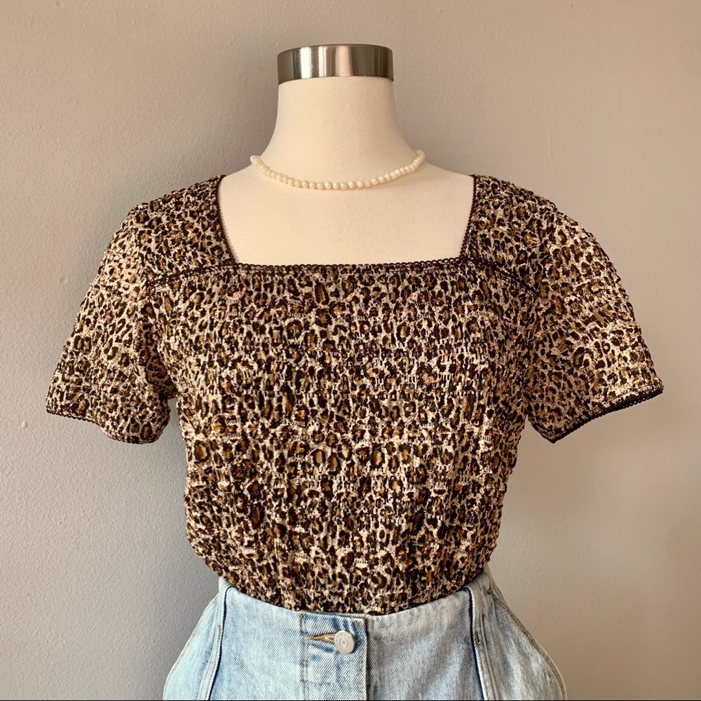 Vintage East 5th Y2K Leopard Print Textured Blouse Top Size L